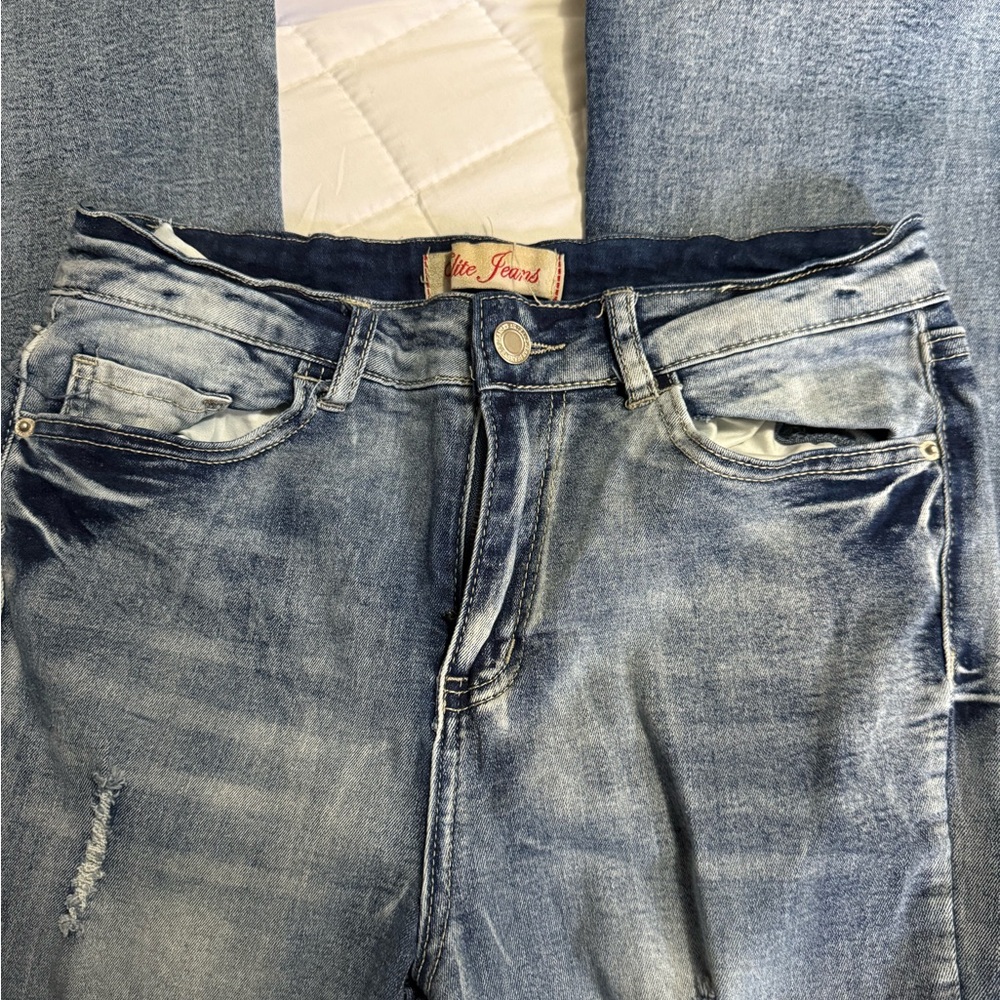 Elite Jeans Women's Distressed Blue Flare Jeans